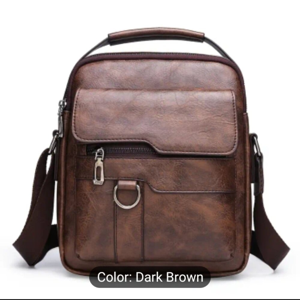 Mens Shoulder Bag Dark Brown (faux leather)